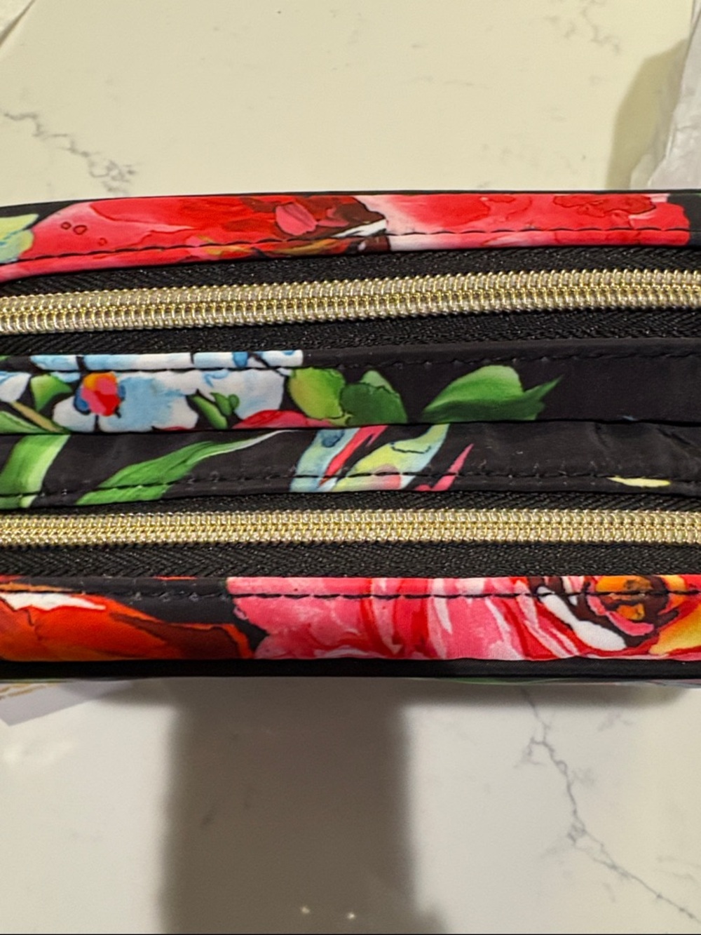 Conair Black Floral Cosmetic Bag with Multicolor Blooms - Picture 4 of 6